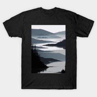 Flat Lineart - Grayscale Lake T-Shirt